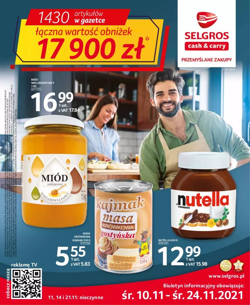 Gazetka promocyjna Selgros - Oferta spożywcza - ważna 10.11 do 24.11.2021 - strona 1 - produkty: Fa, LG, Masa krówkowa, Miód, Nutella, Top, Tran