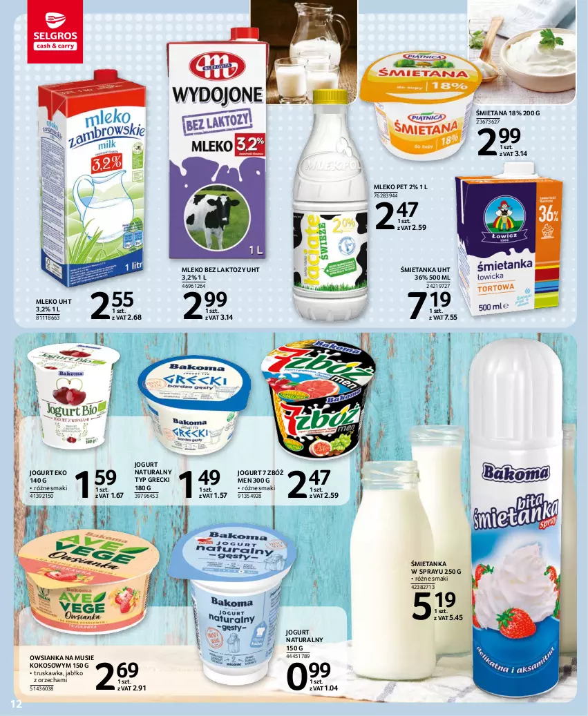 Gazetka promocyjna Selgros - Oferta spożywcza - ważna 10.11 do 24.11.2021 - strona 12 - produkty: Jogurt, Jogurt naturalny, Kokos, Mleko, Mleko bez laktozy, Mus, Owsianka