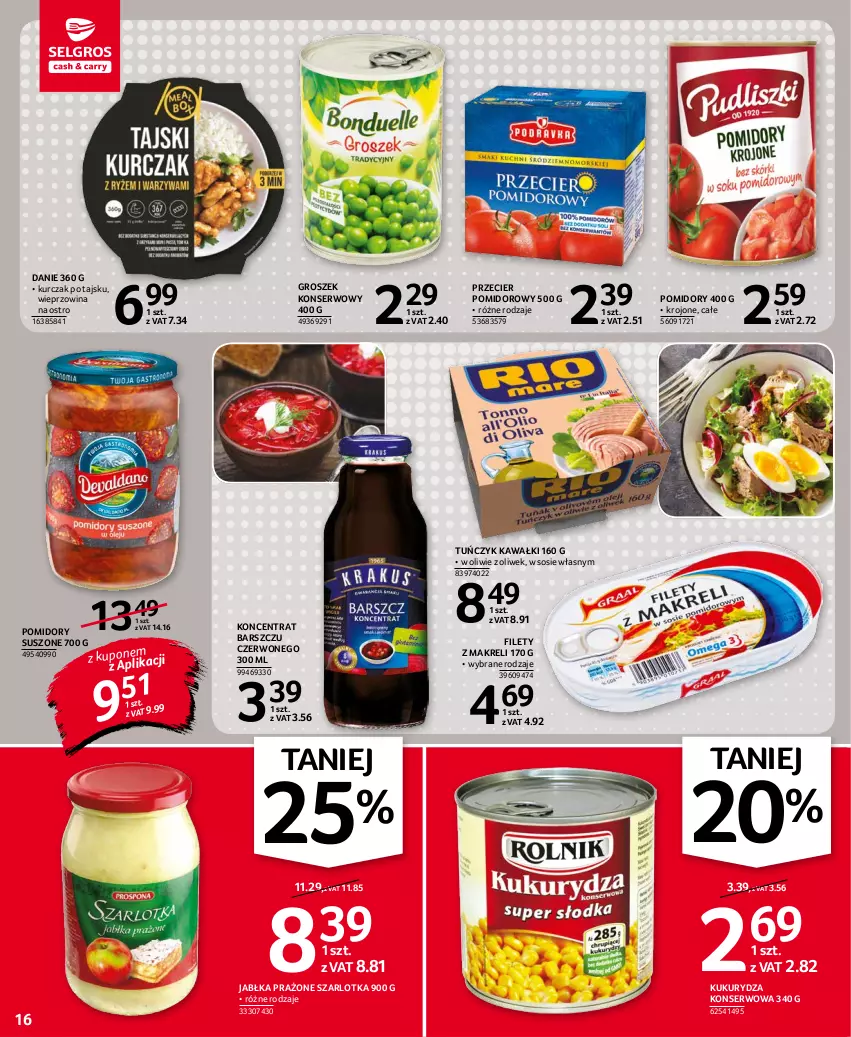 Gazetka promocyjna Selgros - Oferta spożywcza - ważna 10.11 do 24.11.2021 - strona 16 - produkty: Groszek, Jabłka, Jabłka prażone, Kawa, Kukurydza, Kukurydza konserwowa, Kurczak, Pomidory, Ser, Sos, Szarlotka, Tuńczyk, Wieprzowina