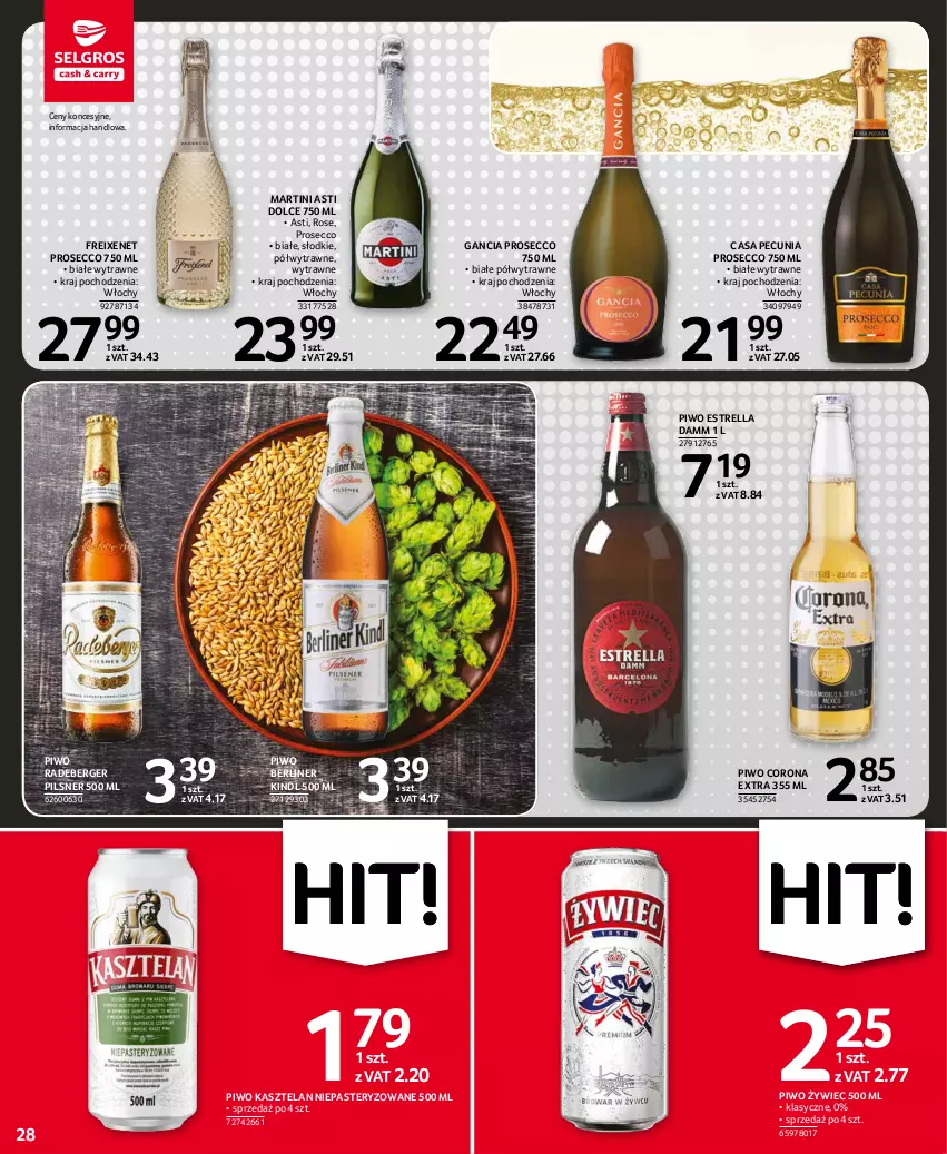 Gazetka promocyjna Selgros - Oferta spożywcza - ważna 10.11 do 24.11.2021 - strona 28 - produkty: Corona Extra, Gancia, Kasztelan, Martini, Piwo, Prosecco