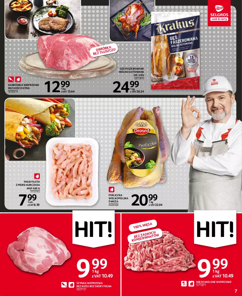 Gazetka promocyjna Selgros - Oferta spożywcza - ważna 10.11 do 24.11.2021 - strona 7 - produkty: Fa, Karkówka wieprzowa, Kurczak, Mięso, Mięso mielone, Perliczka, Szynka, Szynka wieprzowa