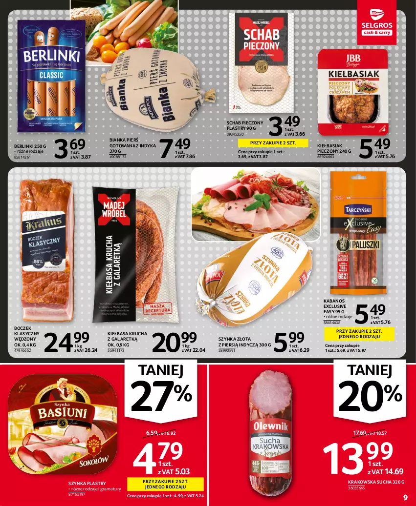 Gazetka promocyjna Selgros - Oferta spożywcza - ważna 10.11 do 24.11.2021 - strona 9 - produkty: Basia, Berlinki, Bianka, Boczek, Gala, Gra, Kabanos, Kiełbasa, Kiełbasa krucha, Piec, Rama, Schab pieczony, Szynka