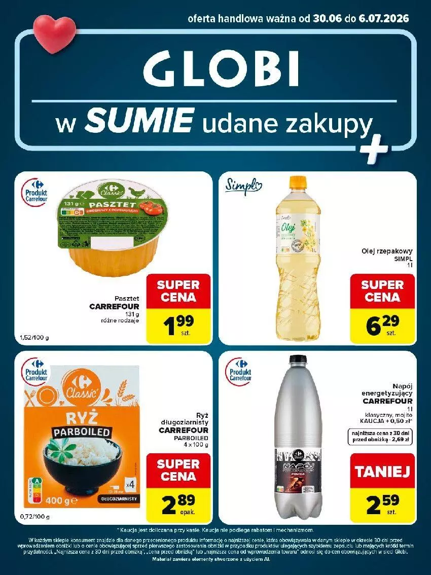 Gazetka promocyjna Carrefour - Gazetka Globi w SUMIE udane zakupy - ważna 30.06 do 06.07.2026 - strona 2 - produkty: Napój, Olej, Olej rzepakowy, Pasztet, Ryż