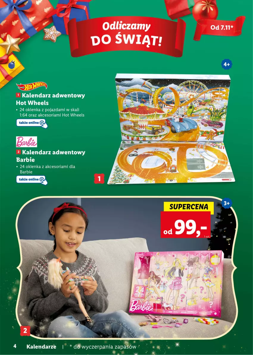 Gazetka promocyjna Lidl - KATALOG ZABAWKI - ważna 07.11.2022 do 06.01.2023 - strona 4 - produkty: Barbie, Hot Wheels, Kalendarz, Kalendarz adwentowy, Pojazd