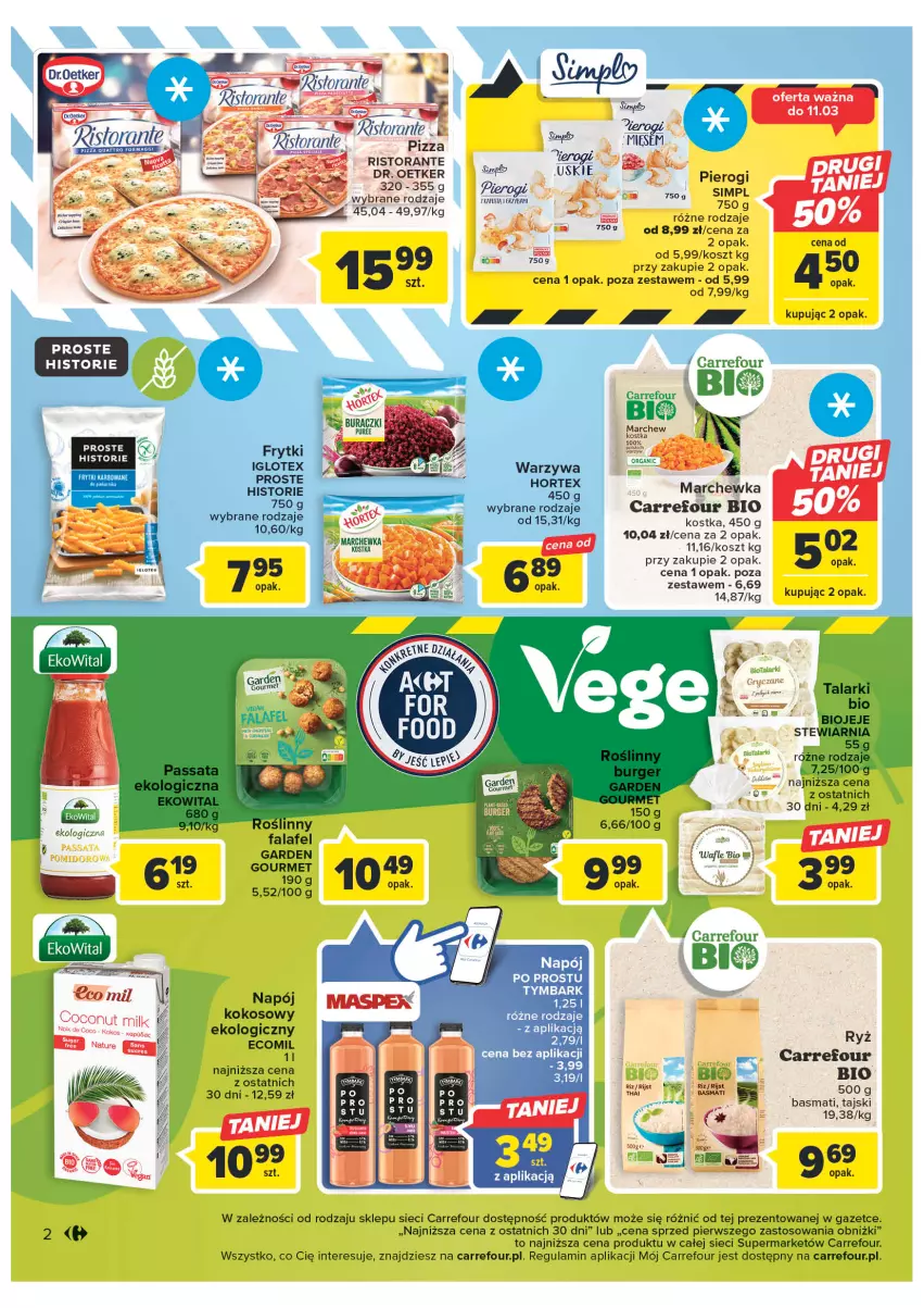 Gazetka promocyjna Carrefour - Gazetka Market - ważna 07.03 do 18.03.2023 - strona 4 - produkty: Burger, Dr. Oetker, Fa, Frytki, Kosz, Marchewka, Napój, Pierogi, Ryż, Tymbark, Warzywa