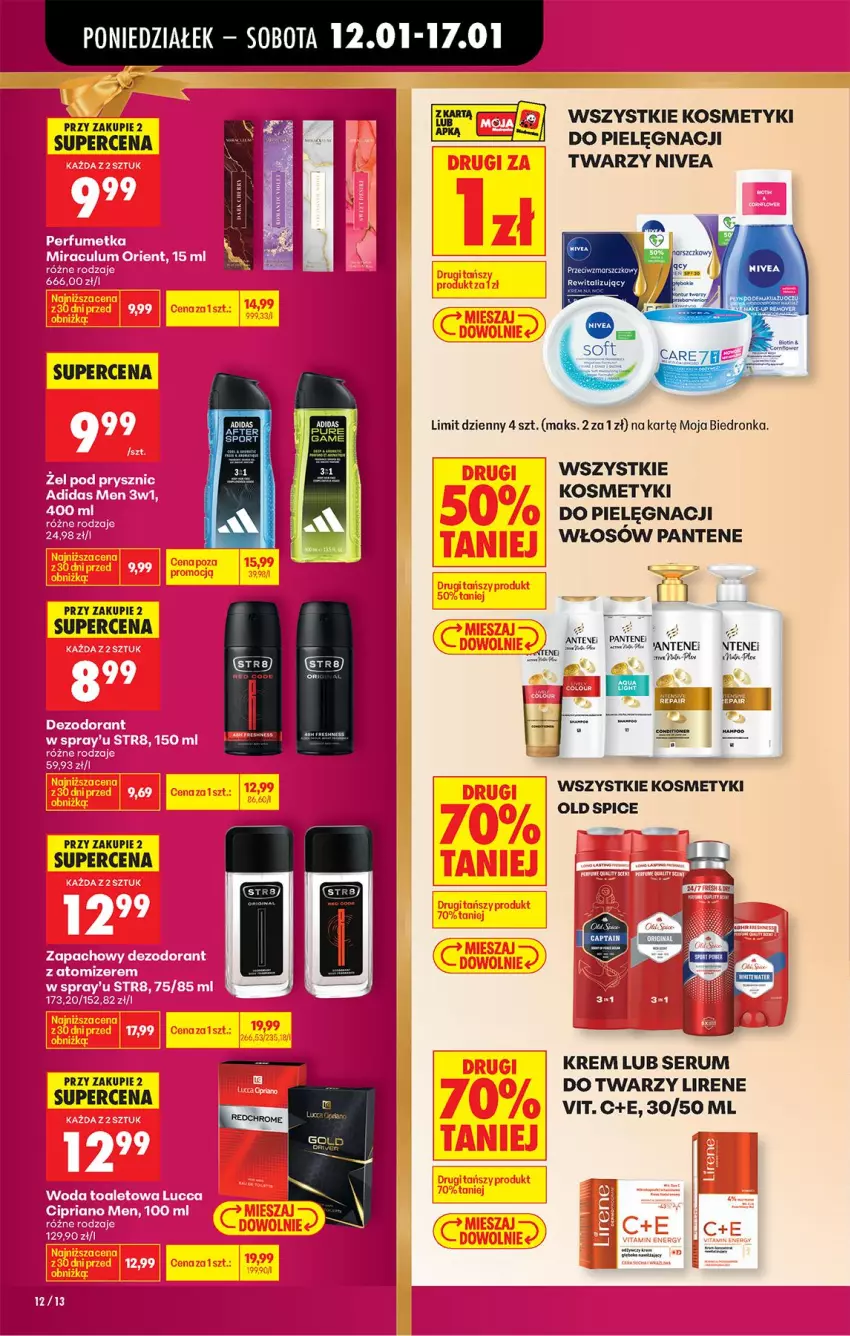 Gazetka promocyjna Biedronka - Gazetka - ważna 12.01 do 19.01.2026 - strona 14 - produkty: Fa, Kosmetyki do pielęgnacji, Lirene, Nivea, Old Spice, Pantene, Rum, Ser, Serum, Serum do twarzy