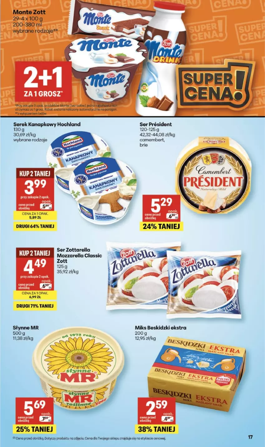 Gazetka promocyjna Delikatesy Centrum - Franczyza DC09 Czwartek - ważna 26.02 do 04.03.2026 - strona 17 - produkty: Beskidzki, Brie, Camembert, Monte, Mozzarella, Ser, Zott, Zottarella