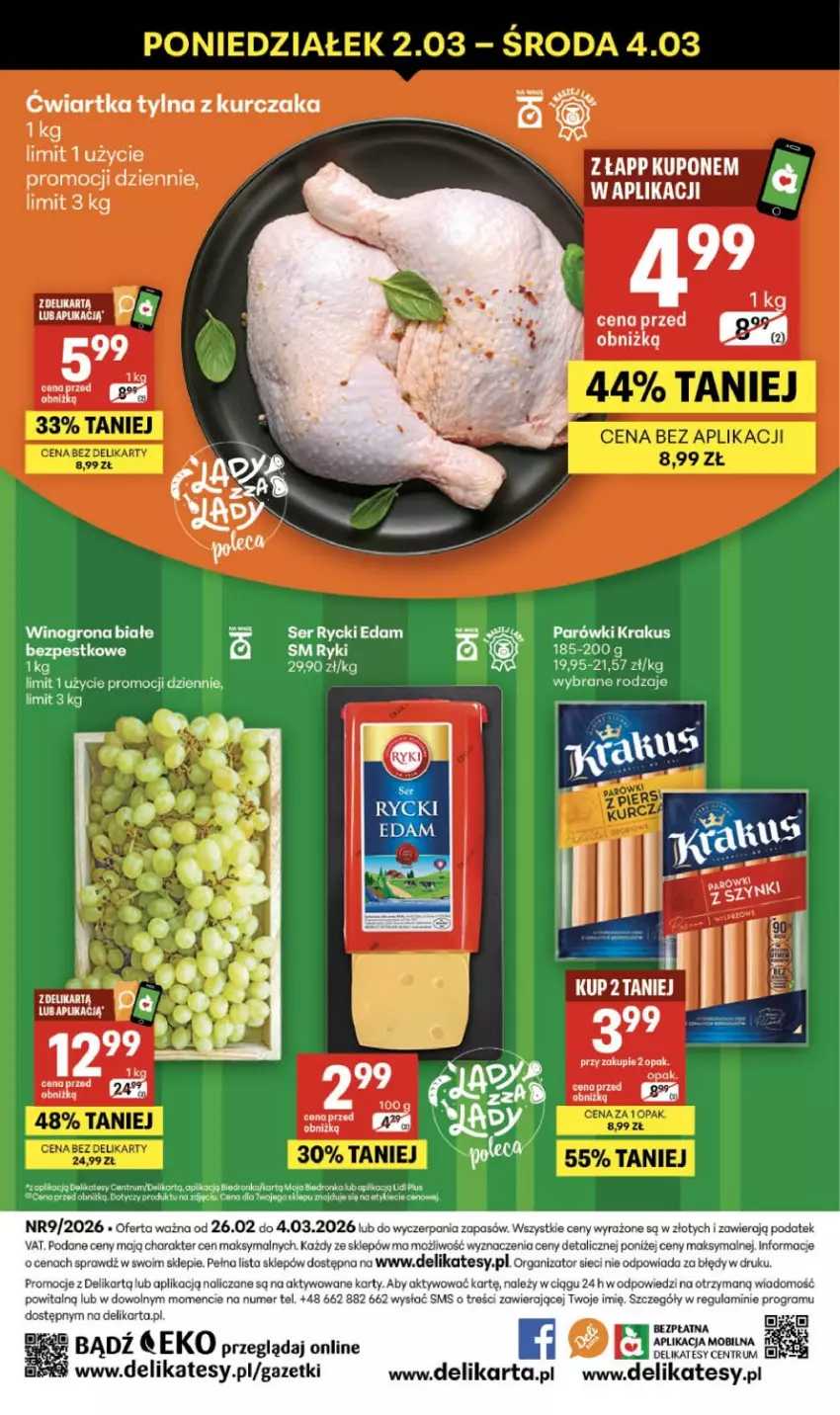 Gazetka promocyjna Delikatesy Centrum - Franczyza DC09 Czwartek - ważna 26.02 do 04.03.2026 - strona 40 - produkty: Edam, Gra, Koc, Krakus, Kurczak, Parówki, Rum, Rycki Edam, Ser