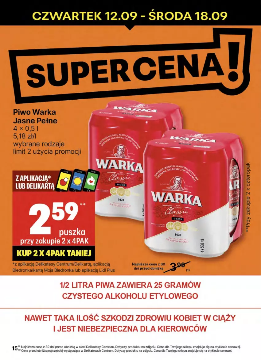 Gazetka promocyjna Delikatesy Centrum - NOWA GAZETKA Delikatesy Centrum od 12 września! 12-18.09.2024 - ważna 12.09 do 18.09.2024 - strona 15 - produkty: Piwo, Rum, Warka