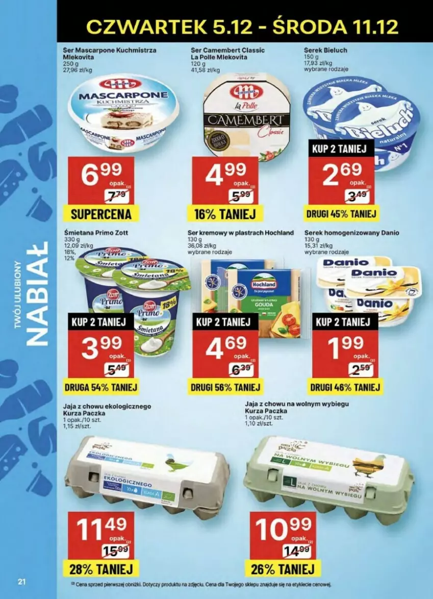 Gazetka promocyjna Delikatesy Centrum - ważna 05.12 do 11.12.2024 - strona 14 - produkty: Bieluch, Camembert, Danio, Jaja, Mascarpone, Ser, Serek, Zott