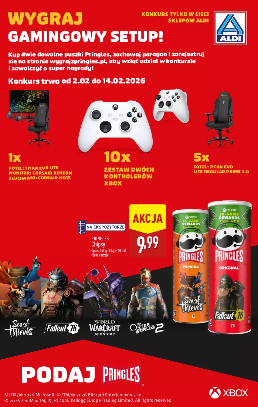 Gazetka promocyjna Aldi - Pełna oferta - ważna 02.02 do 07.02.2026 - strona 13 - produkty: Blizzard, Chipsy, Fotel, Gra, Kontroler, Monitor, Pringles, Ser, Słuchawki, Xbox