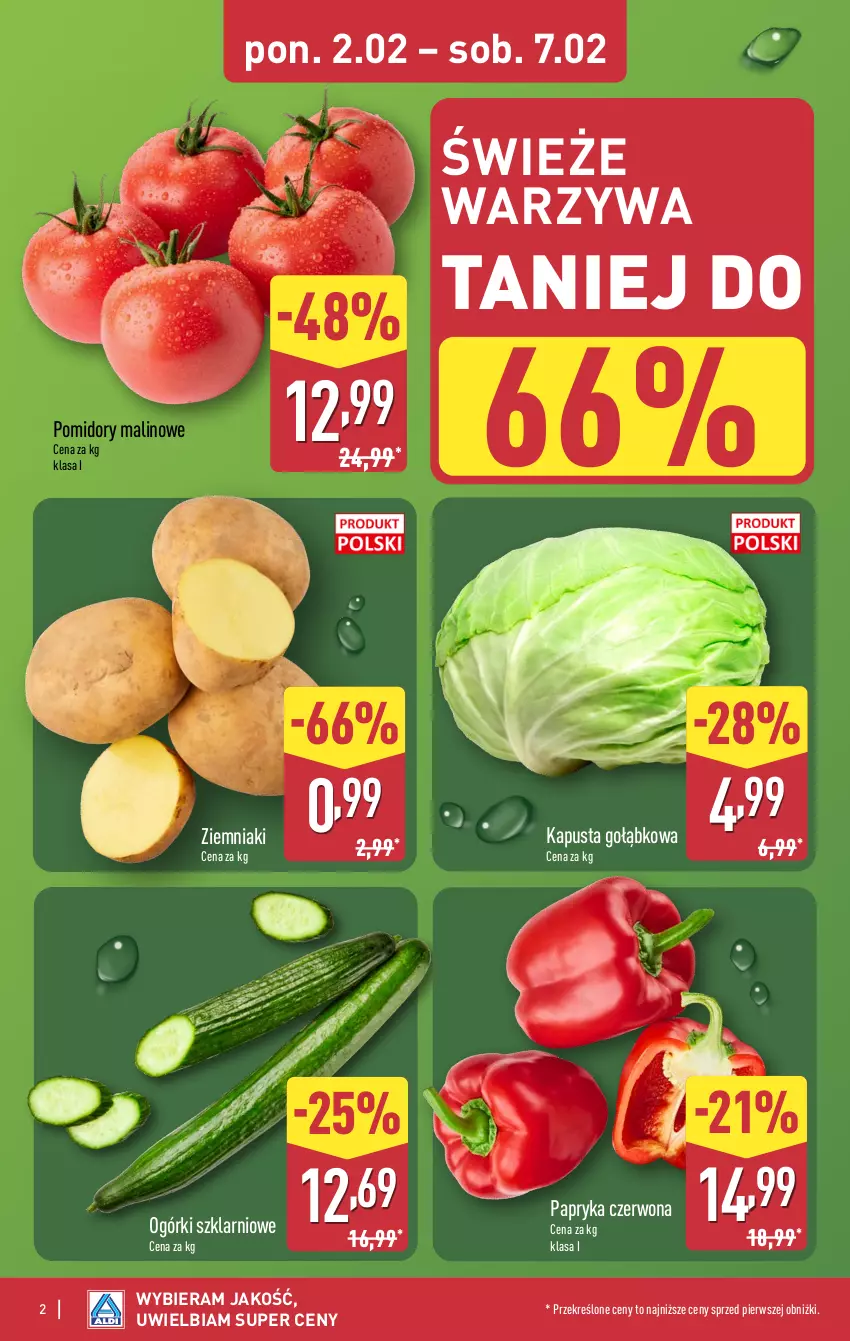 Gazetka promocyjna Aldi - Pełna oferta - ważna 02.02 do 07.02.2026 - strona 2 - produkty: Papryka, Papryka czerwona, Pomidory, Warzywa, Ziemniaki