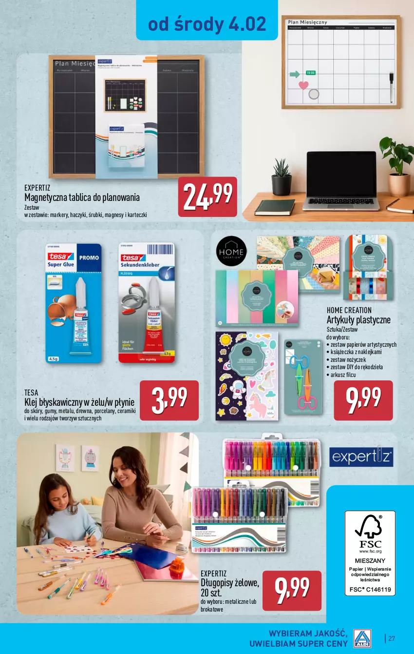 Gazetka promocyjna Aldi - Pełna oferta - ważna 02.02 do 07.02.2026 - strona 27 - produkty: Długopis, Haczyk, Klej, Marker, Noż, Papier, Por