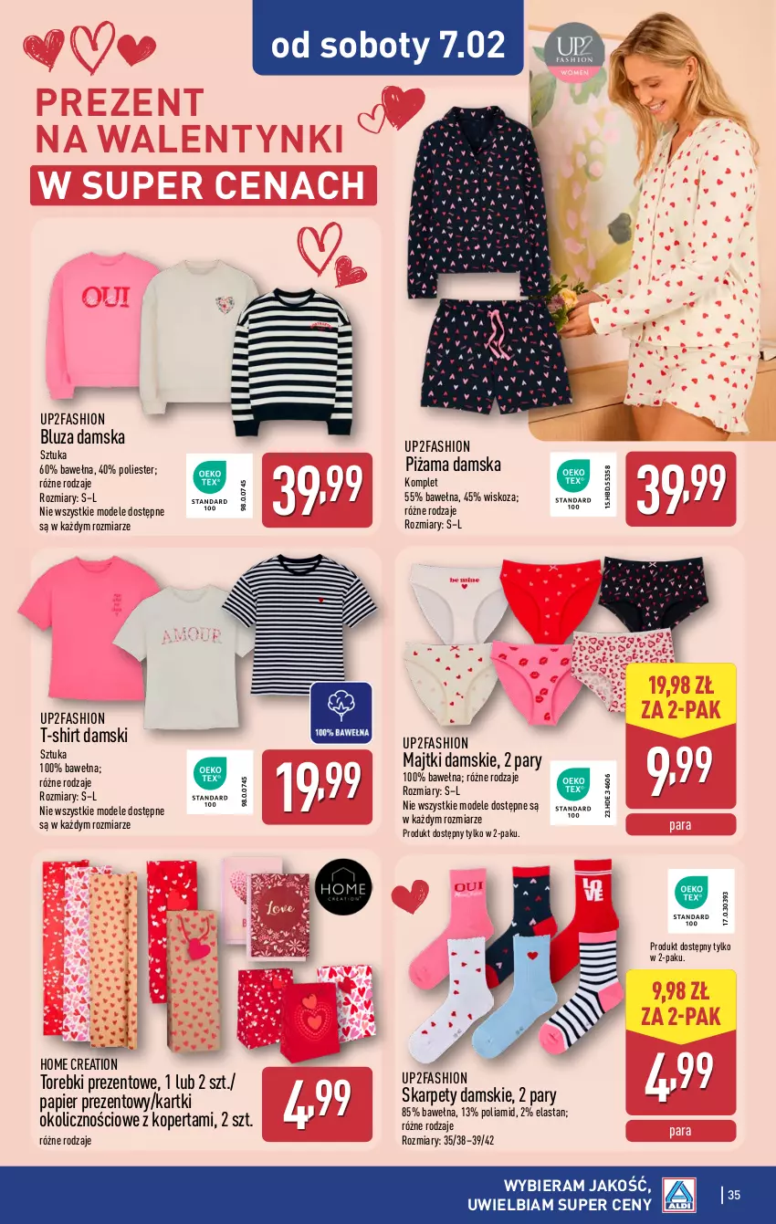 Gazetka promocyjna Aldi - Pełna oferta - ważna 02.02 do 07.02.2026 - strona 35 - produkty: Bluza, Fa, Karp, Majtki, Papier, Piżama, T-shirt, Wełna