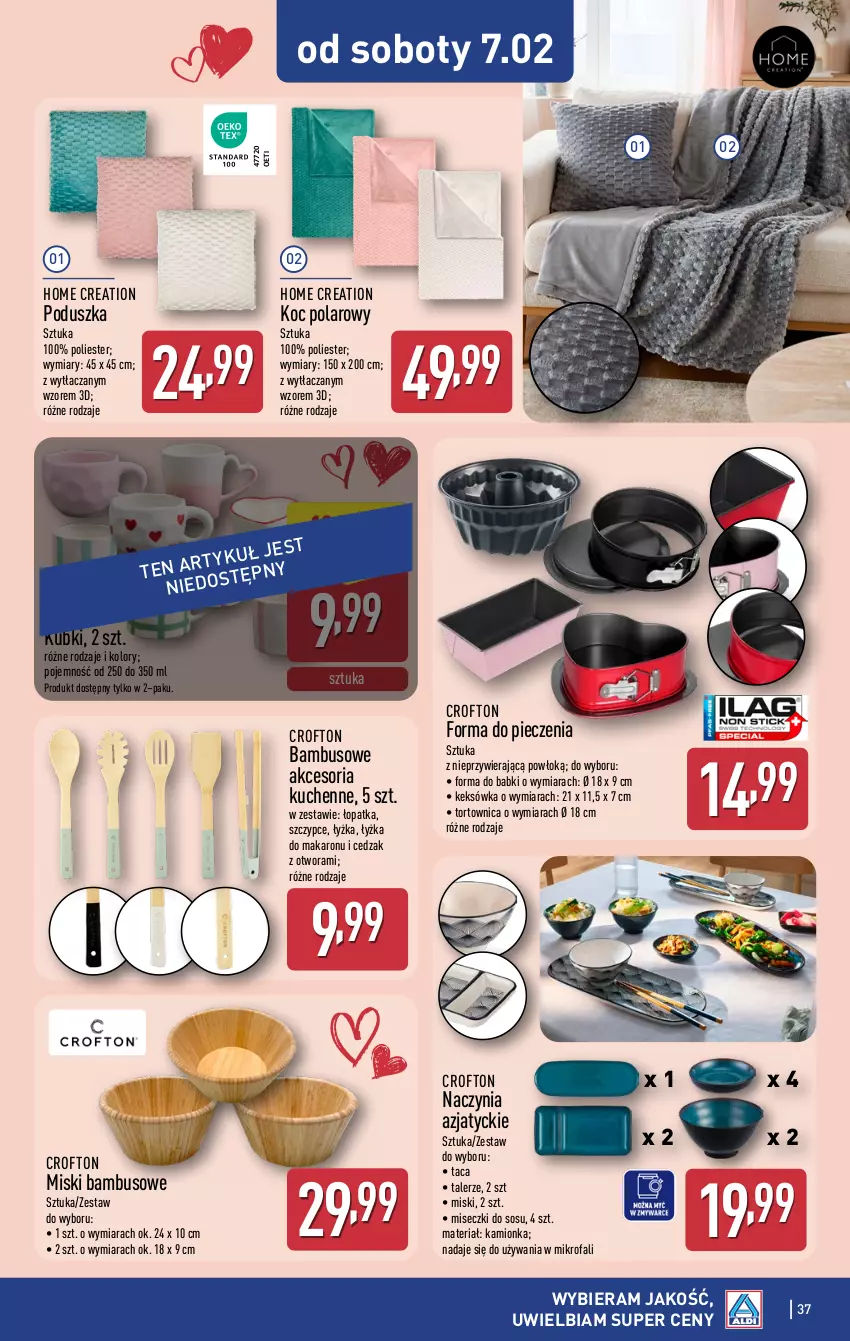 Gazetka promocyjna Aldi - Pełna oferta - ważna 02.02 do 07.02.2026 - strona 37 - produkty: Cedzak, Fa, Forma do pieczenia, Keksówka, Koc, Makaron, Piec, Poduszka, Sos, Szczypce, Taca, Talerz, Tortownica