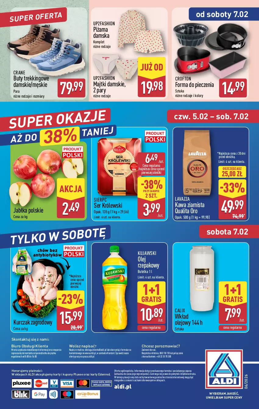 Gazetka promocyjna Aldi - Pełna oferta - ważna 02.02 do 07.02.2026 - strona 38 - produkty: Biuro, Buty, Fa, Forma do pieczenia, Gra, Jabłka, Kawa, Kawa ziarnista, Królewski, Kujawski, Kurczak, Lavazza, Majtki, O nas, Olej, Olej rzepakowy, Piec, Piżama, Por, Ser, Wkład olejowy