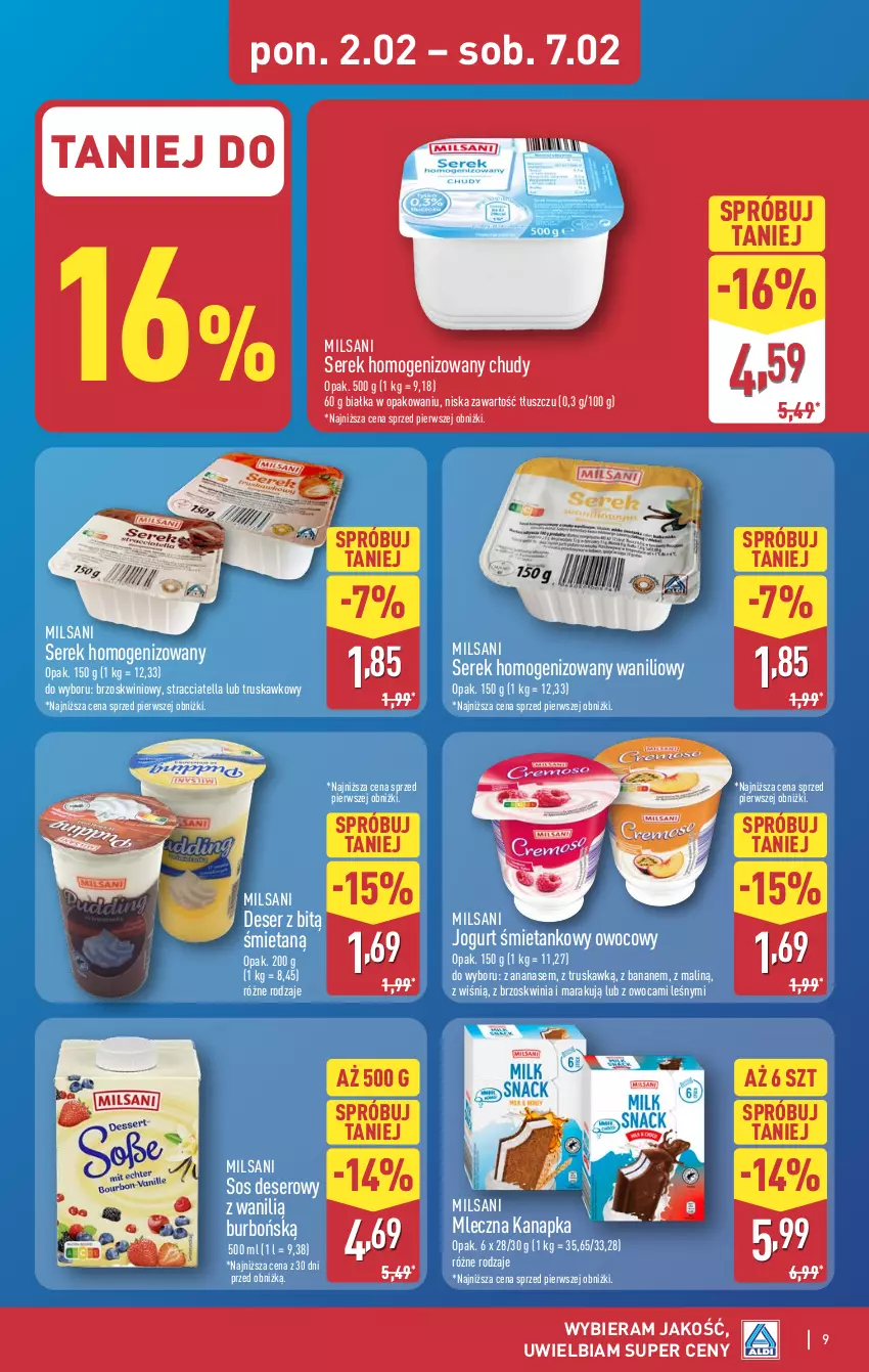 Gazetka promocyjna Aldi - Pełna oferta - ważna 02.02 do 07.02.2026 - strona 9 - produkty: Ananas, Deser, Jogurt, Mleczna kanapka, Ser, Serek, Serek homogenizowany, Sos