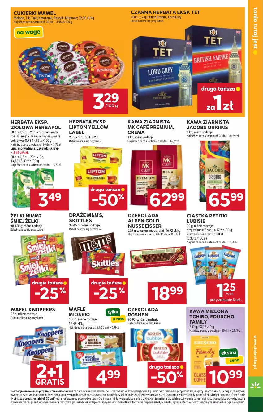 Gazetka promocyjna Stokrotka - Market - ważna 23.07 do 29.07.2026 - strona 27 - produkty: Brit, Ciastka, Cukier, Cukierki, Czekolada, Fa, Gin, Gra, Herbapol, Herbata, Jacobs, Kawa, Kawa mielona, Kawa ziarnista, Knoppers, Koper włoski, Lipton, Lubisie, Mięso, Mięta, Nimm2, Optima, Owoce, Pastylki, Rum, Ser, Stek, Tchibo, Wafle, Warzywa, Wawel
