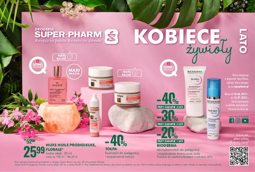 Gazetka promocyjna Super Pharm - Gazetka - ważna 23.06 do 13.07.2022 - strona 1 - produkty: Bioderma, Flora, Kosmetyki do pielęgnacji, Nuxe, Olej, Tołpa