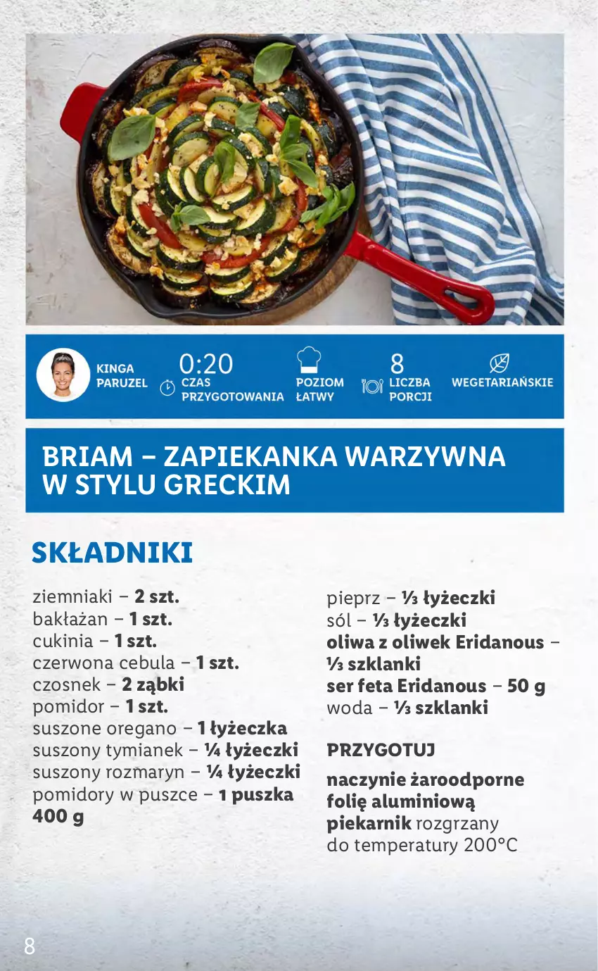 Gazetka promocyjna Lidl - KATALOG GRECKI - ważna 06.06 do 12.06.2022 - strona 8 - produkty: Cebula, Czosnek, Feta, Lanki, Naczynie żaroodporne, Oliwa z oliwek, Piekarnik, Pieprz, Pomidory, Por, Ser, Sól, Woda, Zapiekanka, Ziemniaki