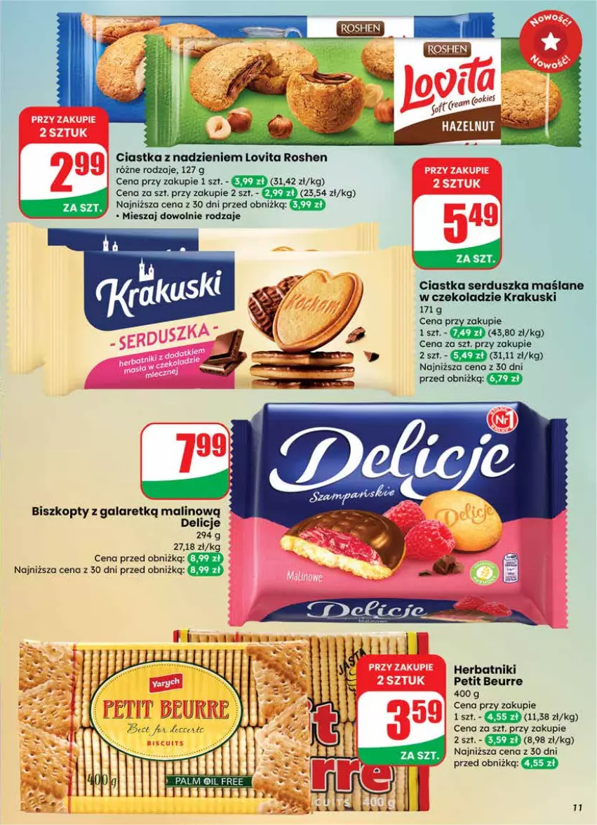 Gazetka promocyjna Dino - Gazetka 12 / 2026 - ważna 18.03 do 24.03.2026 - strona 11 - produkty: Biszkopty, Ciastka, Delicje, Gala, Herbatniki, Herbatniki Petit Beurre, Krakus, Krakuski, Lovi, Ser