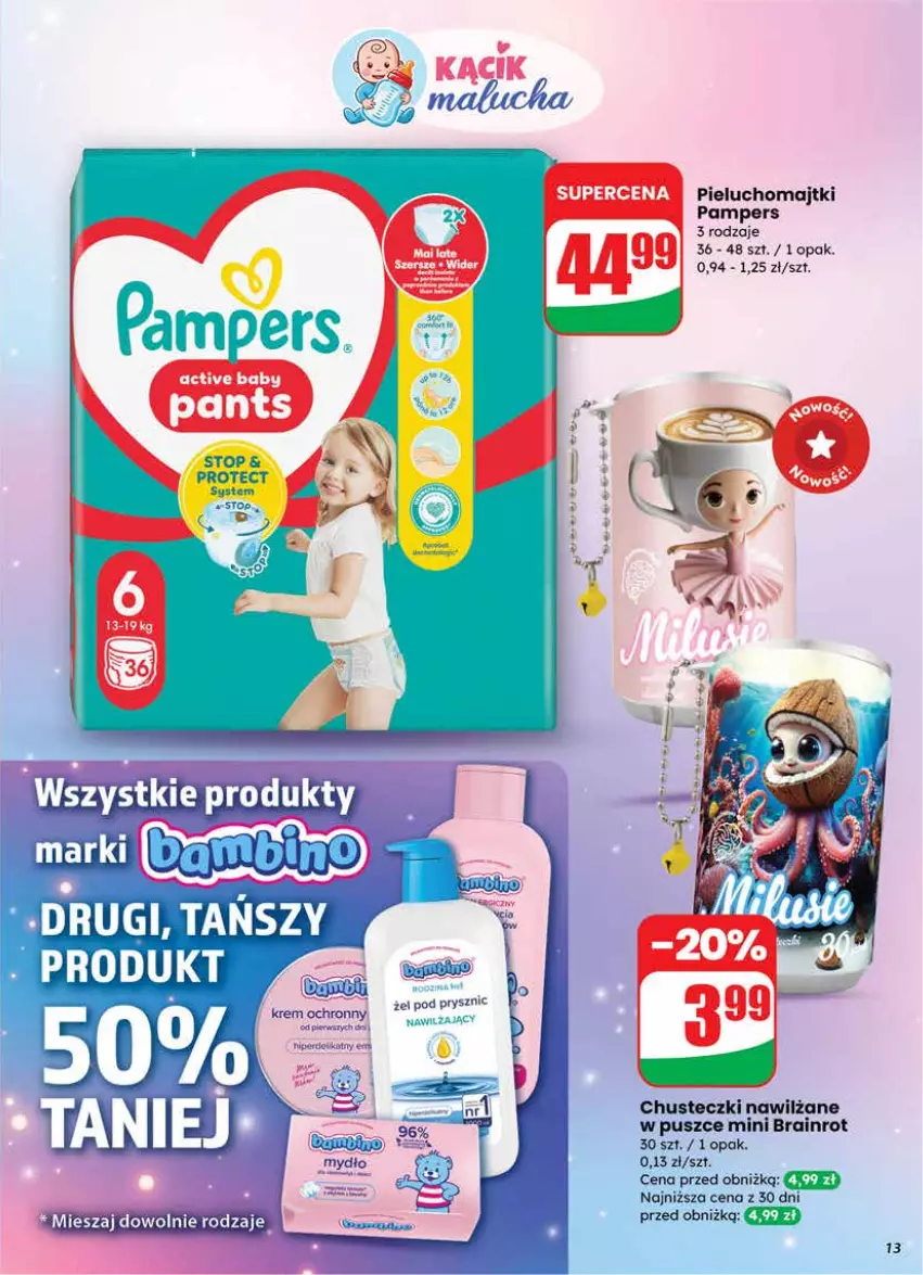 Gazetka promocyjna Dino - Gazetka 12 / 2026 - ważna 18.03 do 24.03.2026 - strona 13 - produkty: Chusteczki, Majtki, Pampers, Pieluchomajtki