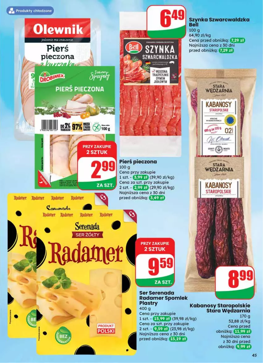 Gazetka promocyjna Dino - Gazetka 12 / 2026 - ważna 18.03 do 24.03.2026 - strona 45 - produkty: Bell, Kabanos, Olewnik, Piec, Radamer, Ser, Szynka