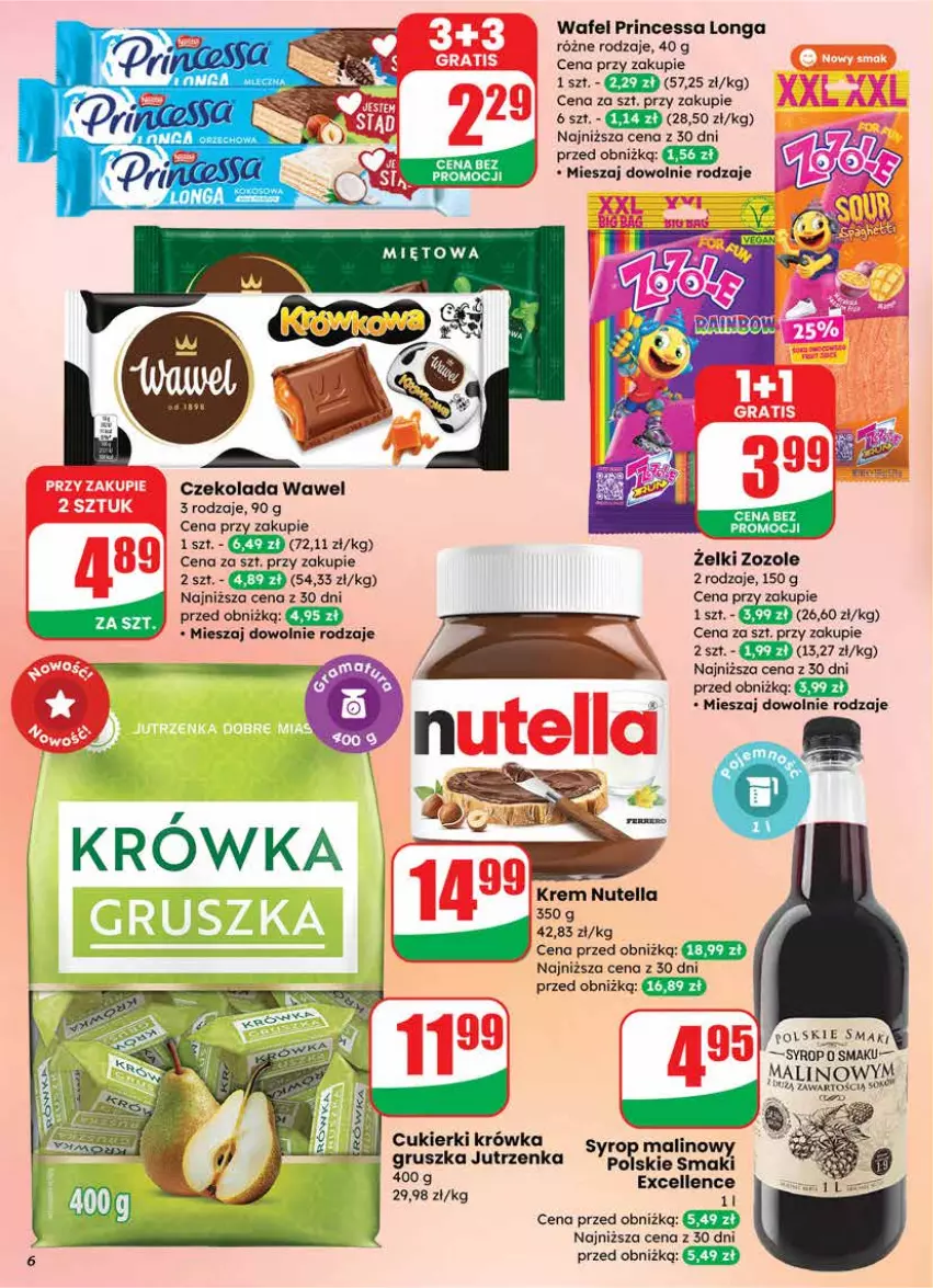 Gazetka promocyjna Dino - Gazetka 12 / 2026 - ważna 18.03 do 24.03.2026 - strona 6 - produkty: Cukier, Cukierki, Czekolada, Jutrzenka, Nutella, Princessa, Syrop, Wawel
