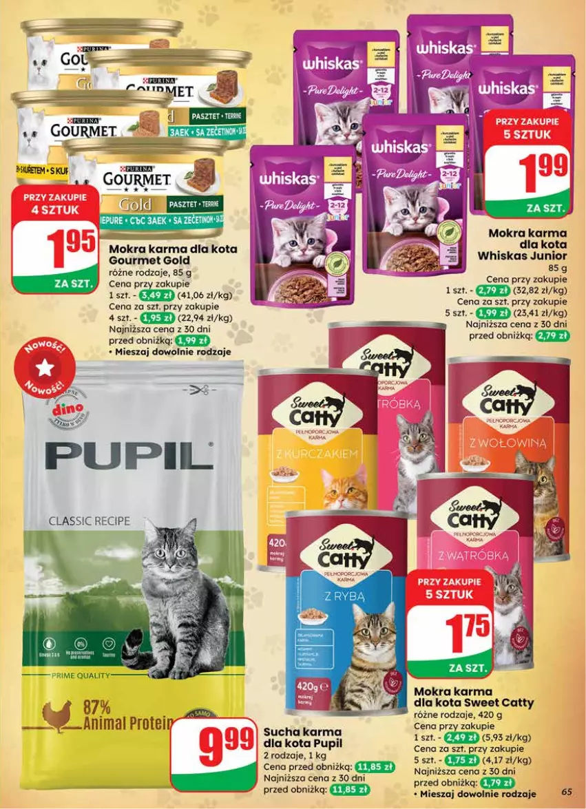 Gazetka promocyjna Dino - Gazetka 12 / 2026 - ważna 18.03 do 24.03.2026 - strona 65 - produkty: Gourmet Gold, Mokra karma, Sucha karma, Whiskas