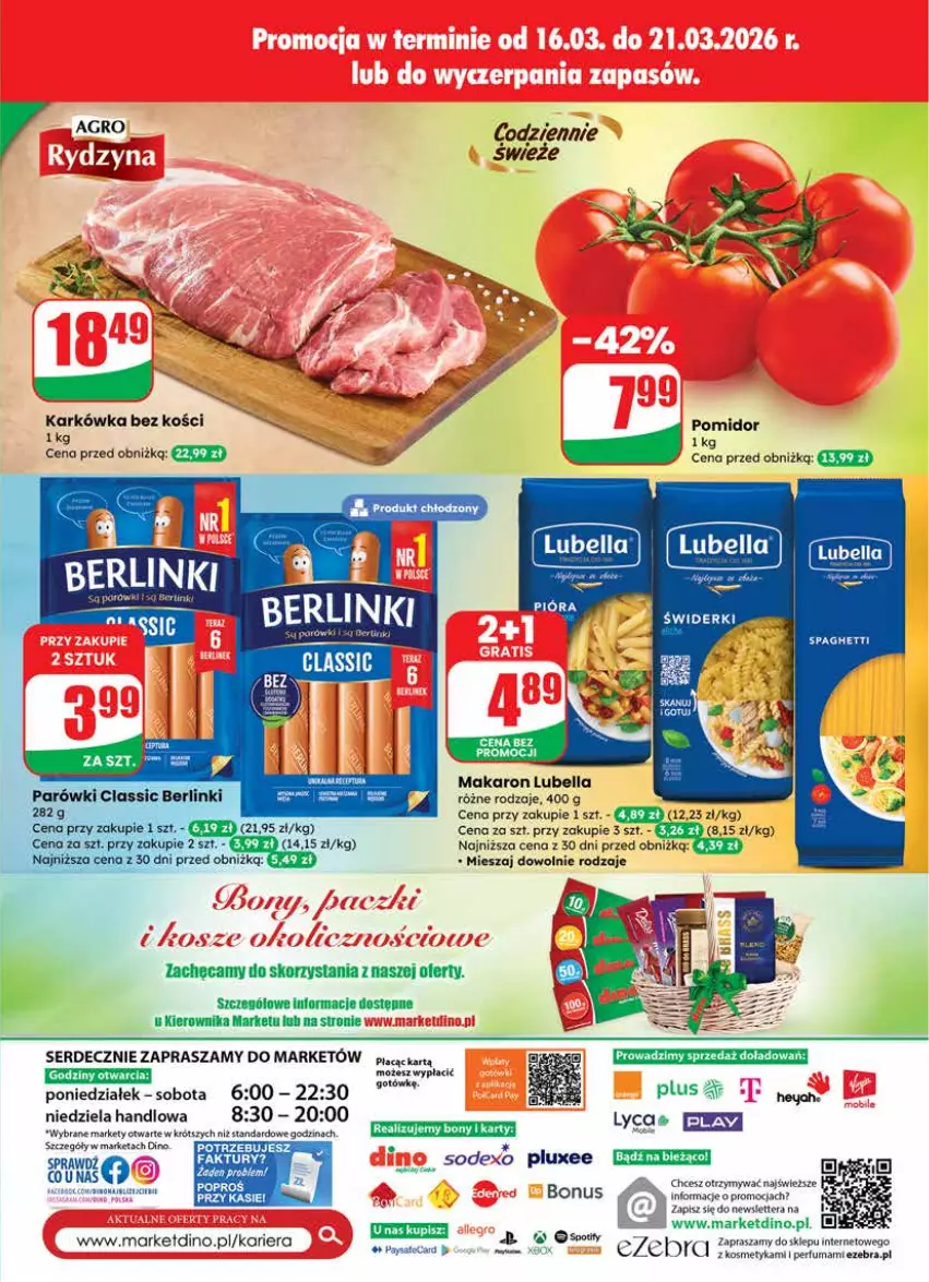 Gazetka promocyjna Dino - Gazetka 12 / 2026 - ważna 18.03 do 24.03.2026 - strona 75 - produkty: Bell, Bella, Berlinki, Lubella, Makaron, Parówki, Perfum, Ser, Tera
