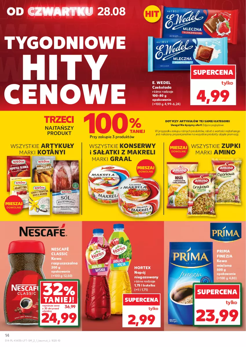 Gazetka promocyjna Kaufland - Gazetka tygodnia - ważna 28.08 do 03.09.2025 - strona 14 - produkty: Czekolada, E. Wedel, Gra, Graal, Hortex, Kawa, Kawa mielona, Kawa rozpuszczalna, Kotányi, Napój, Napój niegazowany, Nescafé, Por, Prima, Sałat, Ser, Waga