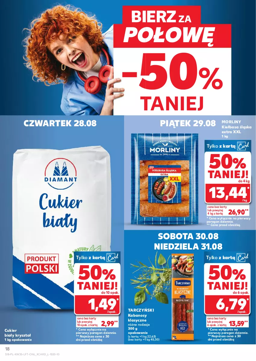 Gazetka promocyjna Kaufland - Gazetka tygodnia - ważna 28.08 do 03.09.2025 - strona 18 - produkty: Cukier, Kabanos, Kiełbasa, Kiełbasa śląska, Morliny, Tarczyński