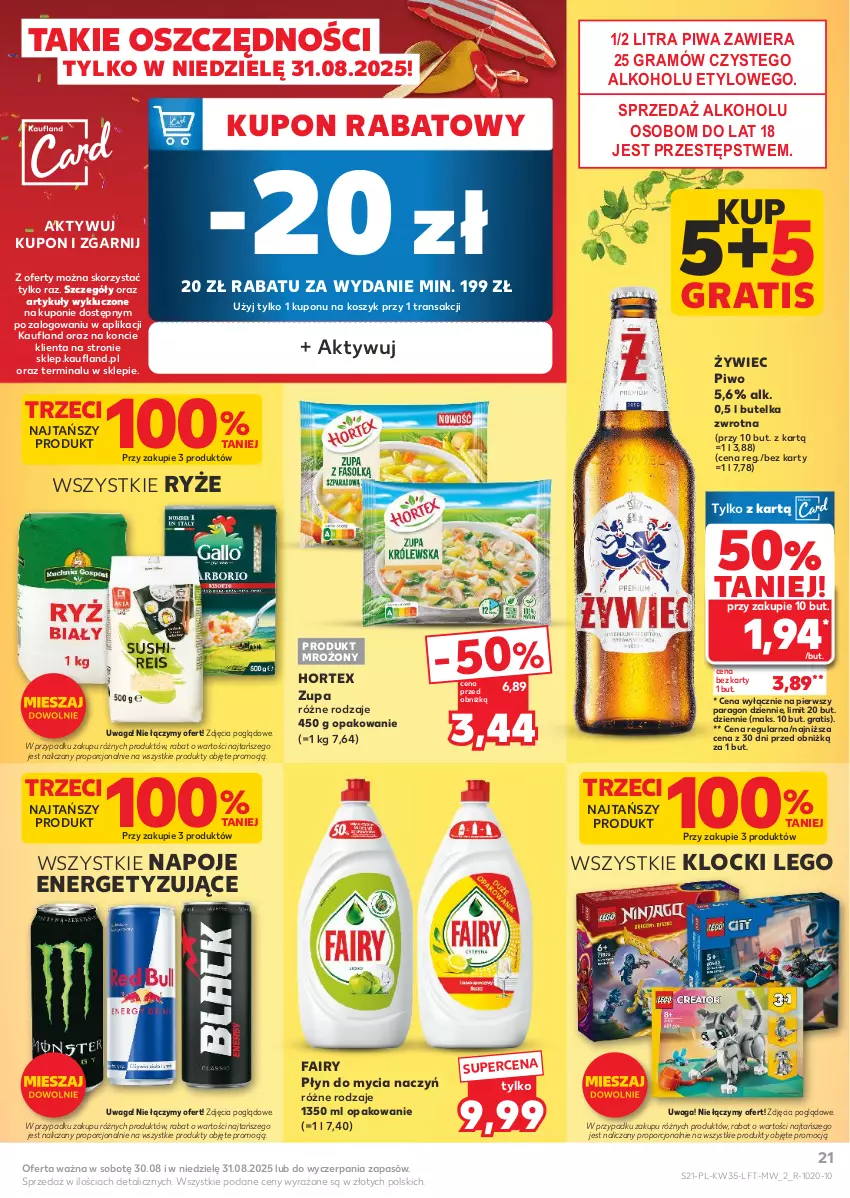 Gazetka promocyjna Kaufland - Gazetka tygodnia - ważna 28.08 do 03.09.2025 - strona 21 - produkty: Do mycia naczyń, Fa, Fairy, Gra, Hortex, Klocki, Kosz, LEGO, Napoje, Piwa, Piwo, Płyn do mycia, Płyn do mycia naczyń, Por, Ryż, Tran, Waga, Zupa