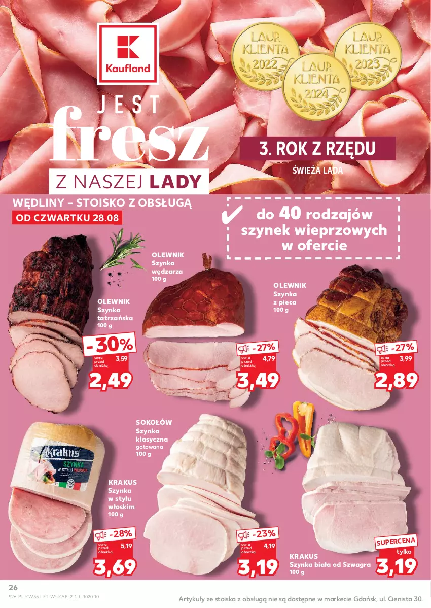 Gazetka promocyjna Kaufland - Gazetka tygodnia - ważna 28.08 do 03.09.2025 - strona 26 - produkty: Gra, Krakus, Olewnik, Piec, Sok, Sokołów, Szynka, Szynka biała