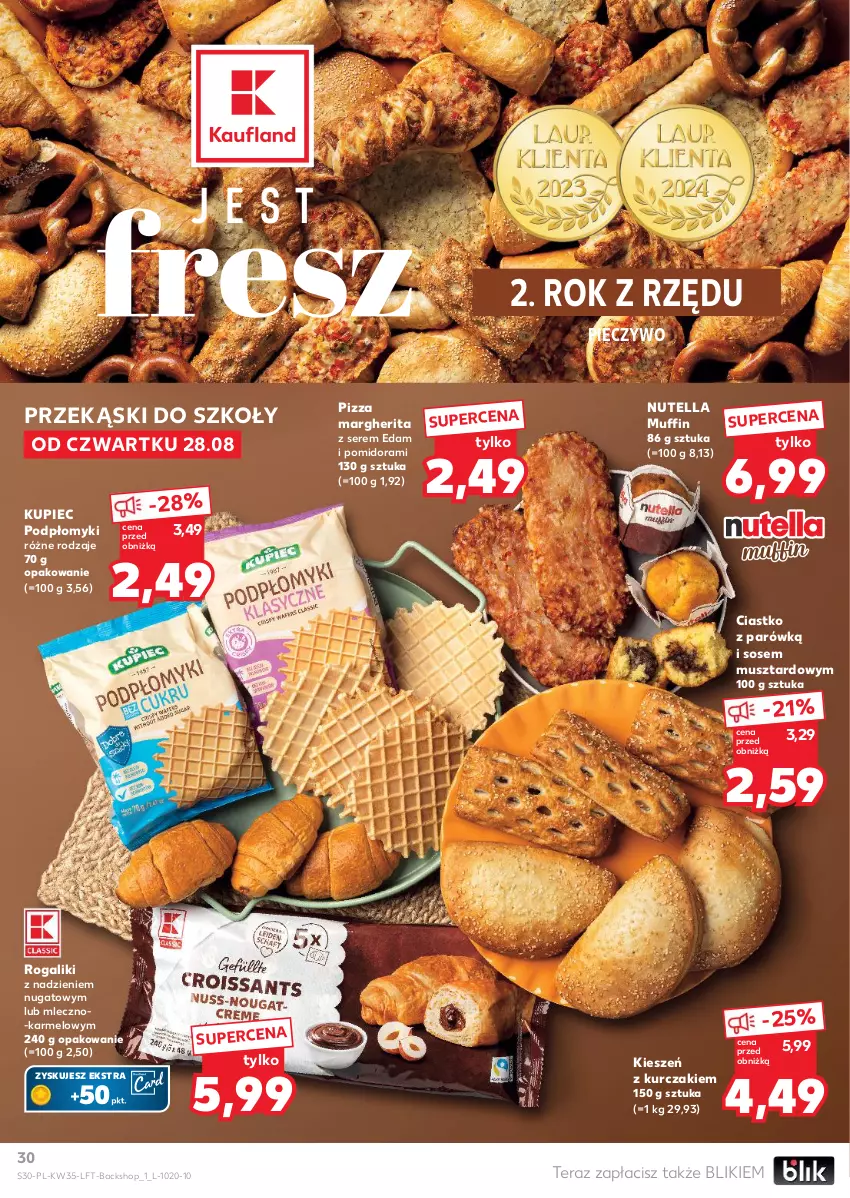 Gazetka promocyjna Kaufland - Gazetka tygodnia - ważna 28.08 do 03.09.2025 - strona 30 - produkty: Edam, Kupiec, Kurczak, Mus, Nutella, Piec, Pieczywo, Pizza, Pizza margherita, Rogal, Ser, Sos, Tera
