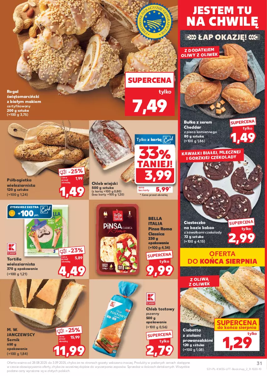 Gazetka promocyjna Kaufland - Gazetka tygodnia - ważna 28.08 do 03.09.2025 - strona 31 - produkty: Bagietka, Bell, Bella, Bułka, Cheddar, Chleb, Chleb tostowy, Ciabatta, Kakao, Kawa, Piec, Półbagietka, Rogal, Ser, Tortilla