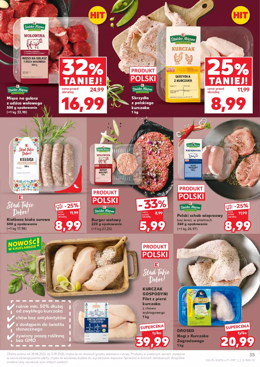 Gazetka promocyjna Kaufland - Gazetka tygodnia - ważna 28.08 do 03.09.2025 - strona 35 - produkty: Burger, Filet z piersi kurczaka, Kiełbasa, Kiełbasa biała, Kurczak, Mięso, Mięso na gulasz, Schab wieprzowy
