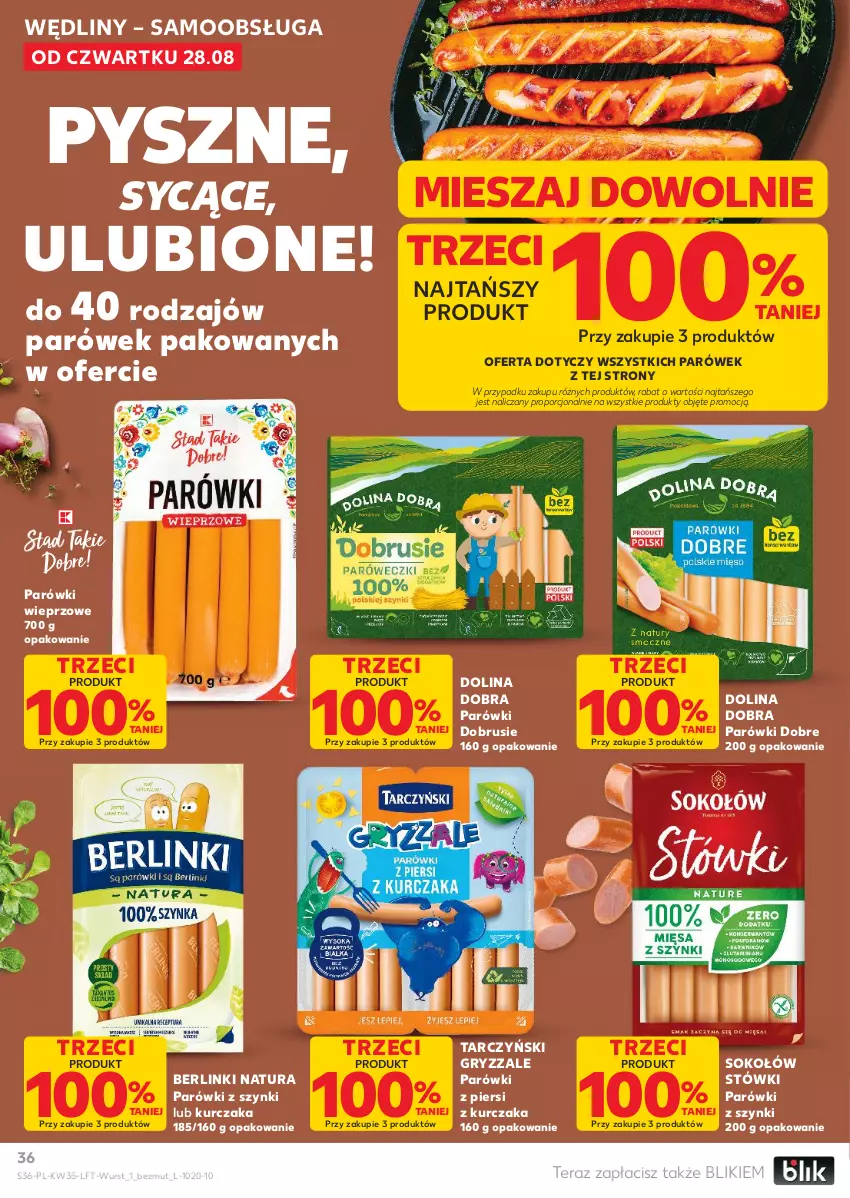 Gazetka promocyjna Kaufland - Gazetka tygodnia - ważna 28.08 do 03.09.2025 - strona 36 - produkty: Berlinki, Gry, Kurczak, Obrus, Parówki, Parówki z szynki, Por, Sok, Sokołów, Tarczyński, Tera