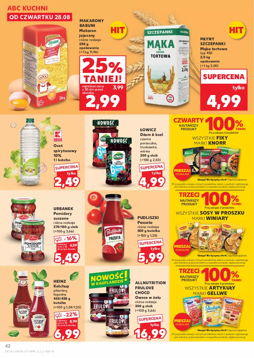 Gazetka promocyjna Kaufland - Gazetka tygodnia - ważna 28.08 do 03.09.2025 - strona 42 - produkty: Babuni, Dżem, Heinz, Ketchup, Knorr, Mąka, Mąka tortowa, Makaron, Ocet, Owoce, Pomidory, Por, Pudliszki, Sos, Waga, Winiary