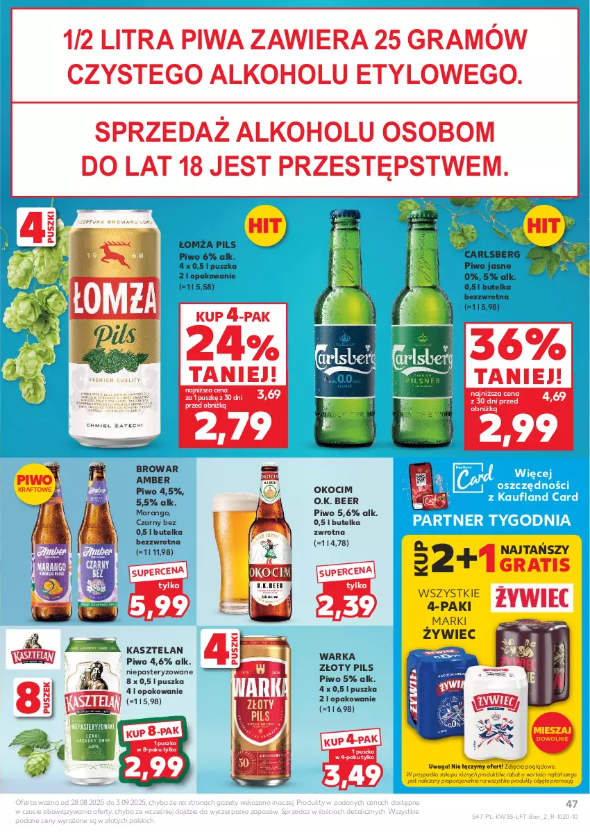 Gazetka promocyjna Kaufland - Gazetka tygodnia - ważna 28.08 do 03.09.2025 - strona 47 - produkty: Carlsberg, Gra, Kasztelan, Koc, Okocim, Piwa, Piwo, Piwo jasne, Por, Waga, Warka