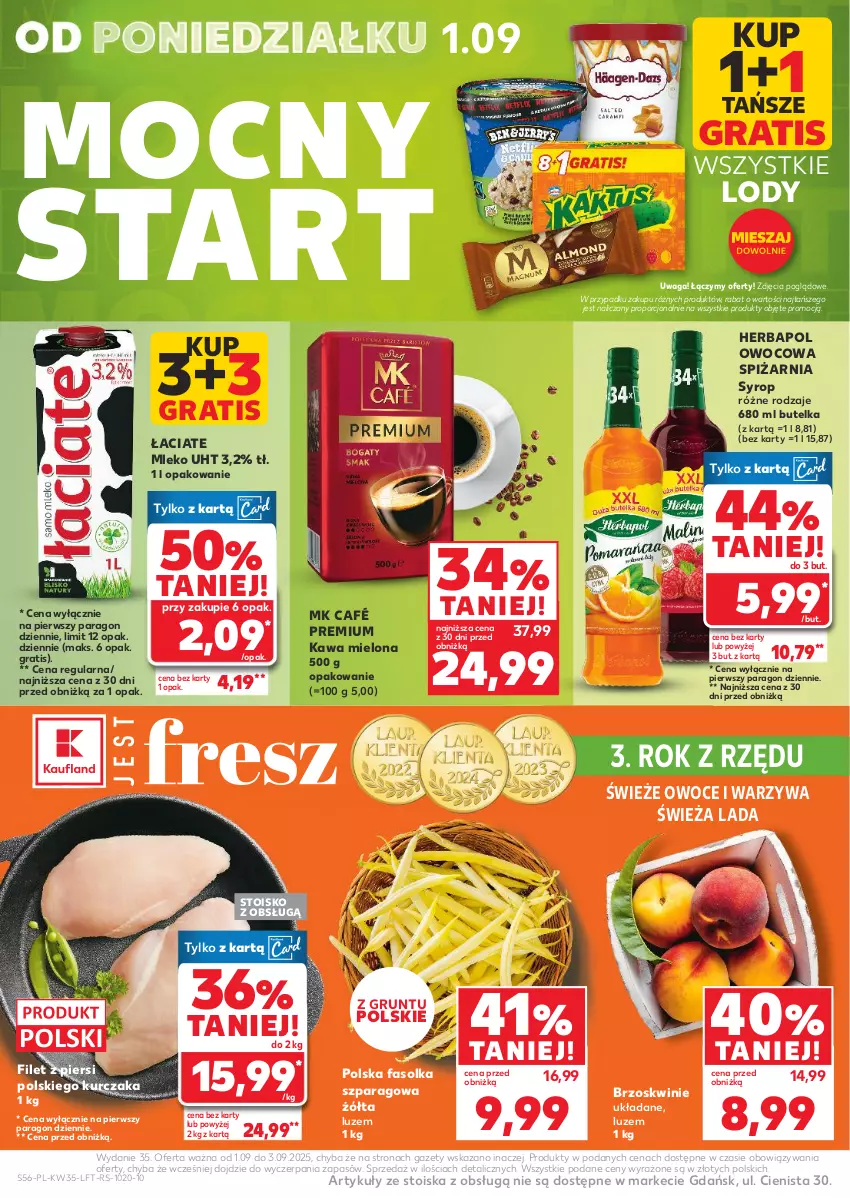 Gazetka promocyjna Kaufland - Gazetka tygodnia - ważna 28.08 do 03.09.2025 - strona 56 - produkty: Brzoskwinie, Fa, Gra, Grunt, Herbapol, Kawa, Kawa mielona, Kurczak, Lody, Mleko, Owoce, Por, Syrop, Waga, Warzywa