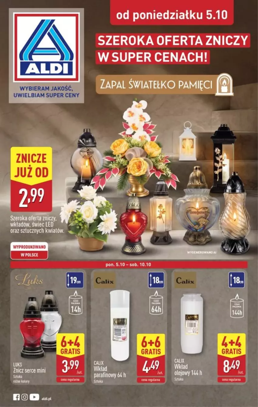 Gazetka promocyjna Aldi - Znicze i stroiki - ważna 05.10 do 05.10.2026 - strona 1 - produkty: Ser, Znicz