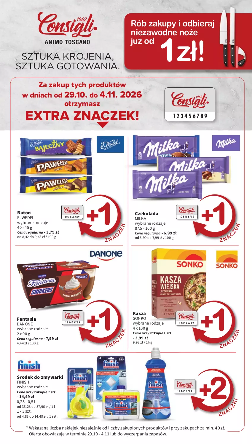 Gazetka promocyjna Intermarche - Gazetka promocyjna - ważna 29.10 do 04.11.2026 - strona 13 - produkty: Baton, Czekolada, Danone, E. Wedel, Fa, Fanta, Finish, Kasza, Klej, Milka, Noż, Sonko, Zmywarki