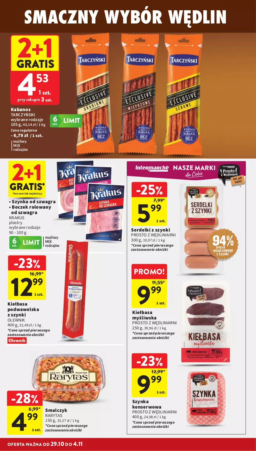 Gazetka promocyjna Intermarche - Gazetka promocyjna - ważna 29.10 do 04.11.2026 - strona 18 - produkty: Boczek, Gra, Kabanos, Kiełbasa, Kiełbasa podwawelska, Krakus, Olewnik, Ser, Serdelki, Szynka, Szynka konserwowa, Tarczyński, Wawel