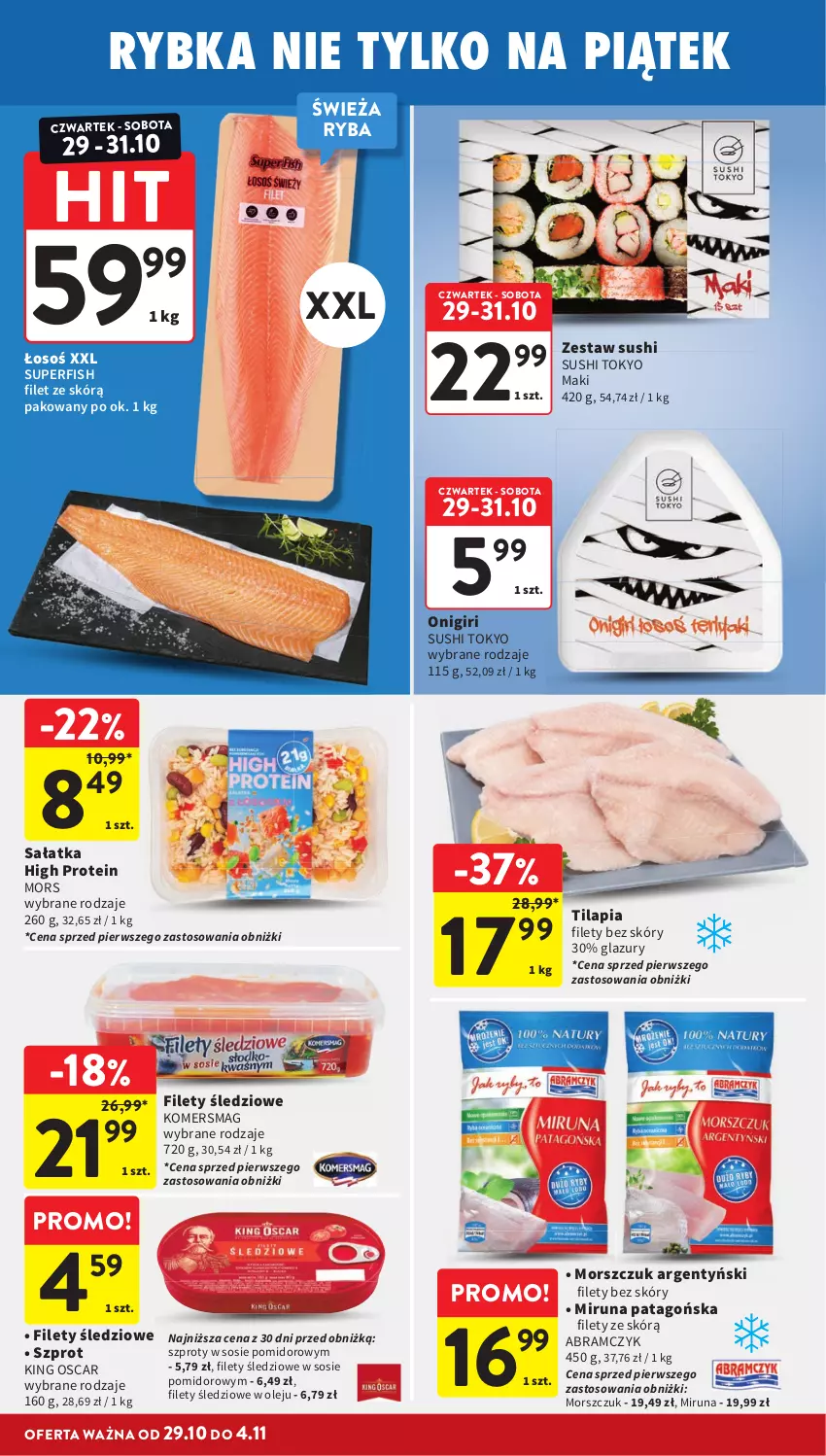 Gazetka promocyjna Intermarche - Gazetka promocyjna - ważna 29.10 do 04.11.2026 - strona 20 - produkty: Lazur, Miruna, Olej, Ryba, Sałat, Sałatka, Sos, Sushi, Szprot, Tago, Tilapia