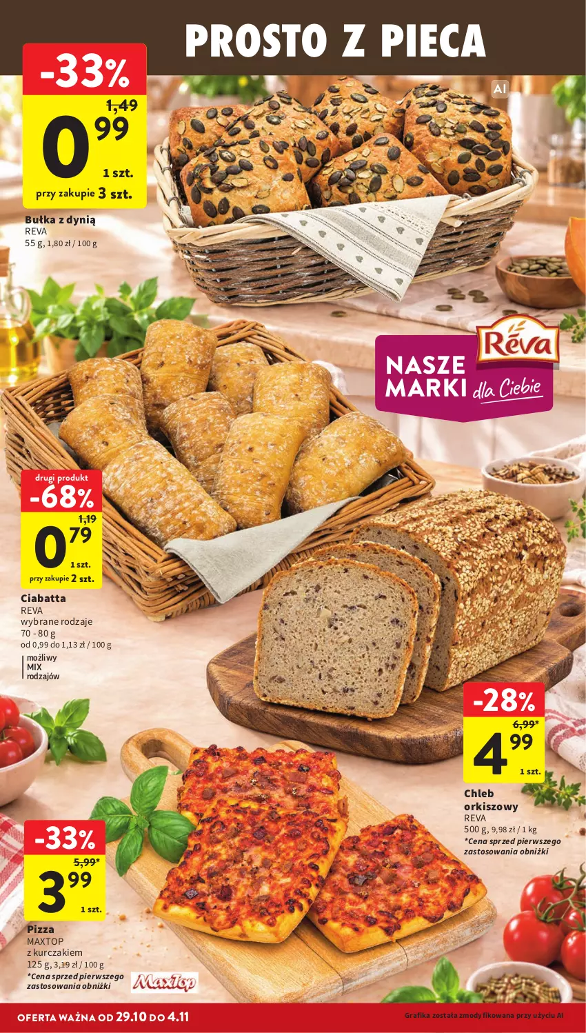 Gazetka promocyjna Intermarche - Gazetka promocyjna - ważna 29.10 do 04.11.2026 - strona 26 - produkty: Bułka, Chleb, Ciabatta, Dynią, Gra, Grafika, Kurczak, Piec, Pizza, Top