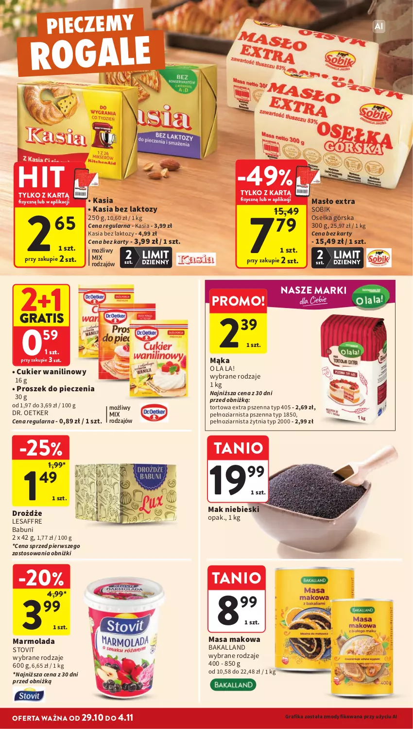 Gazetka promocyjna Intermarche - Gazetka promocyjna - ważna 29.10 do 04.11.2026 - strona 28 - produkty: Babuni, Bakalland, Cukier, Cukier wanilinowy, Dr. Oetker, Drożdże, Gra, Grafika, Kasia, Mąka, Marmolada, Masło, Mola, Piec, Proszek do pieczenia, Rogal