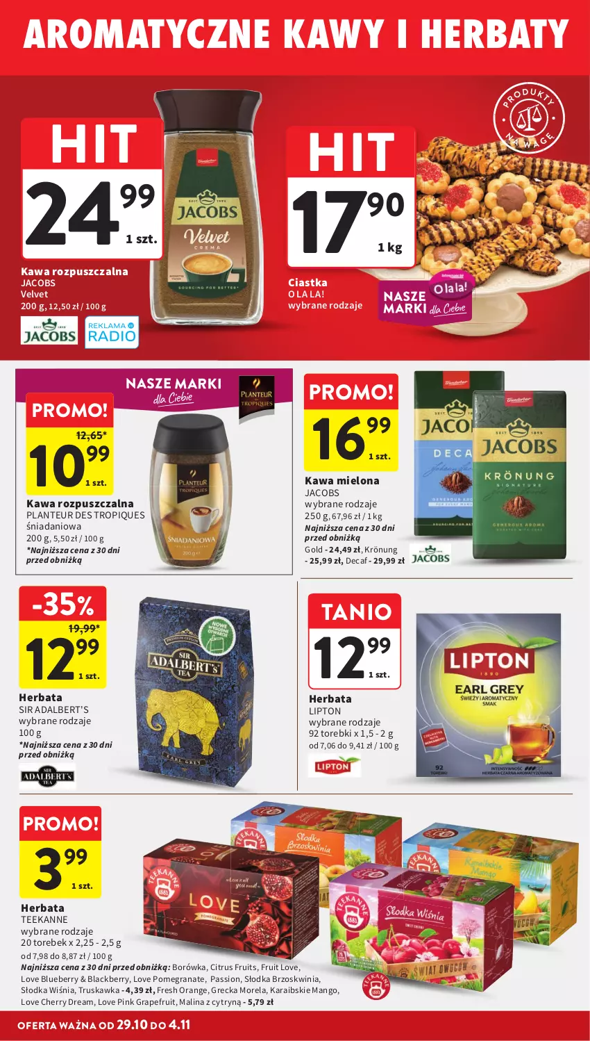 Gazetka promocyjna Intermarche - Gazetka promocyjna - ważna 29.10 do 04.11.2026 - strona 30 - produkty: Borówka, Ciastka, Danio, Gra, Granat, Herbata, Jacobs, Jacobs Velvet, Kawa, Kawa mielona, Kawa rozpuszczalna, Lack, Lipton, Mango, Morela, Teekanne, Velvet