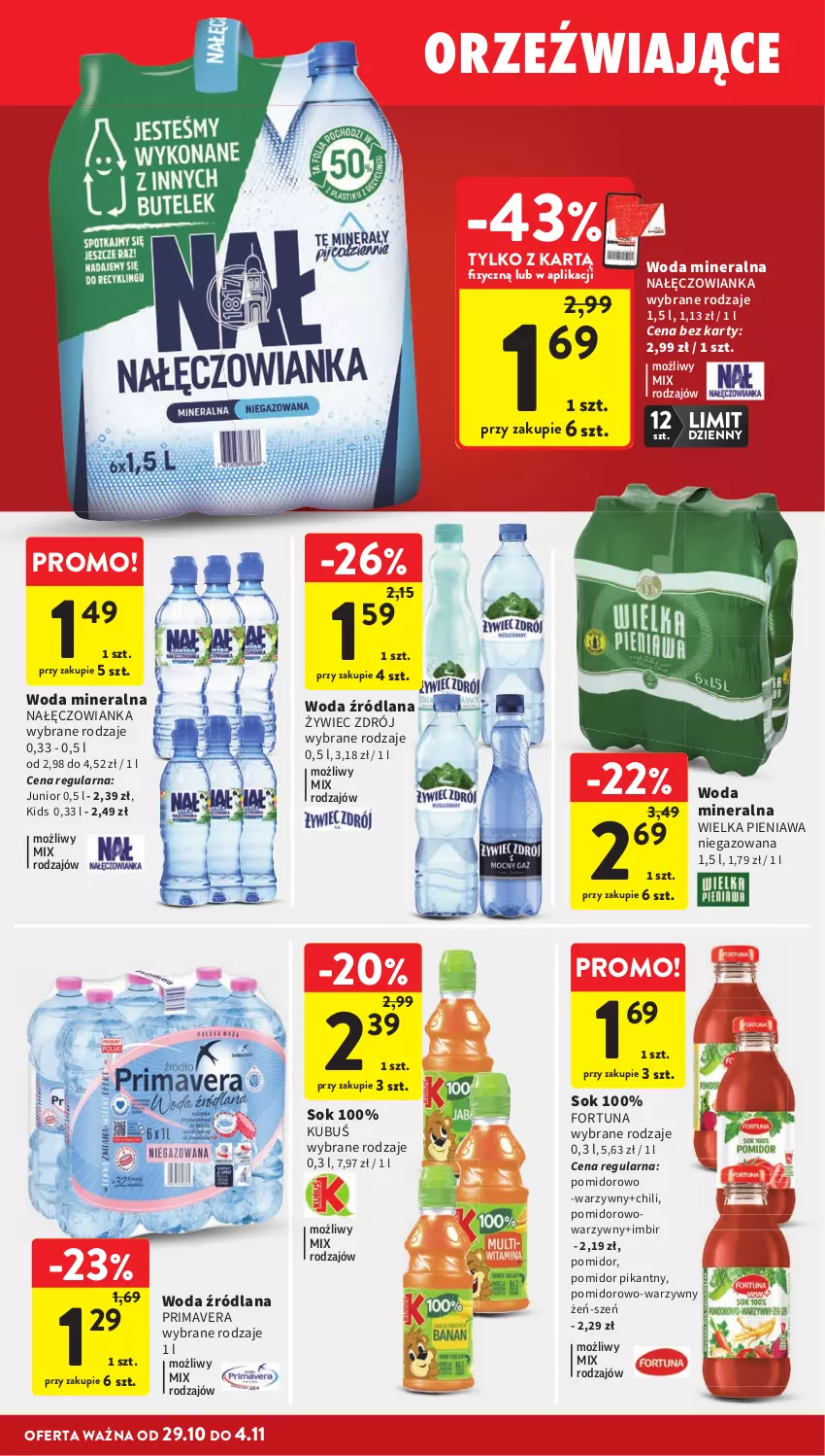 Gazetka promocyjna Intermarche - Gazetka promocyjna - ważna 29.10 do 04.11.2026 - strona 34 - produkty: Fortuna, Imbir, Kubuś, LANA, Nałęczowianka, Prima, Primavera, Sok, Woda, Woda mineralna