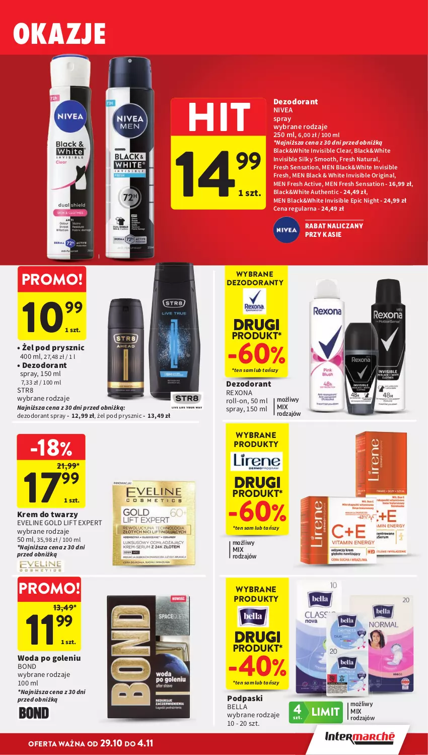 Gazetka promocyjna Intermarche - Gazetka promocyjna - ważna 29.10 do 04.11.2026 - strona 41 - produkty: Bell, Bella, Dezodorant, Eveline, Gin, Krem do twarzy, Lack, Nivea, Podpaski, Rexona, Sati, Str8, Woda, Woda po goleniu